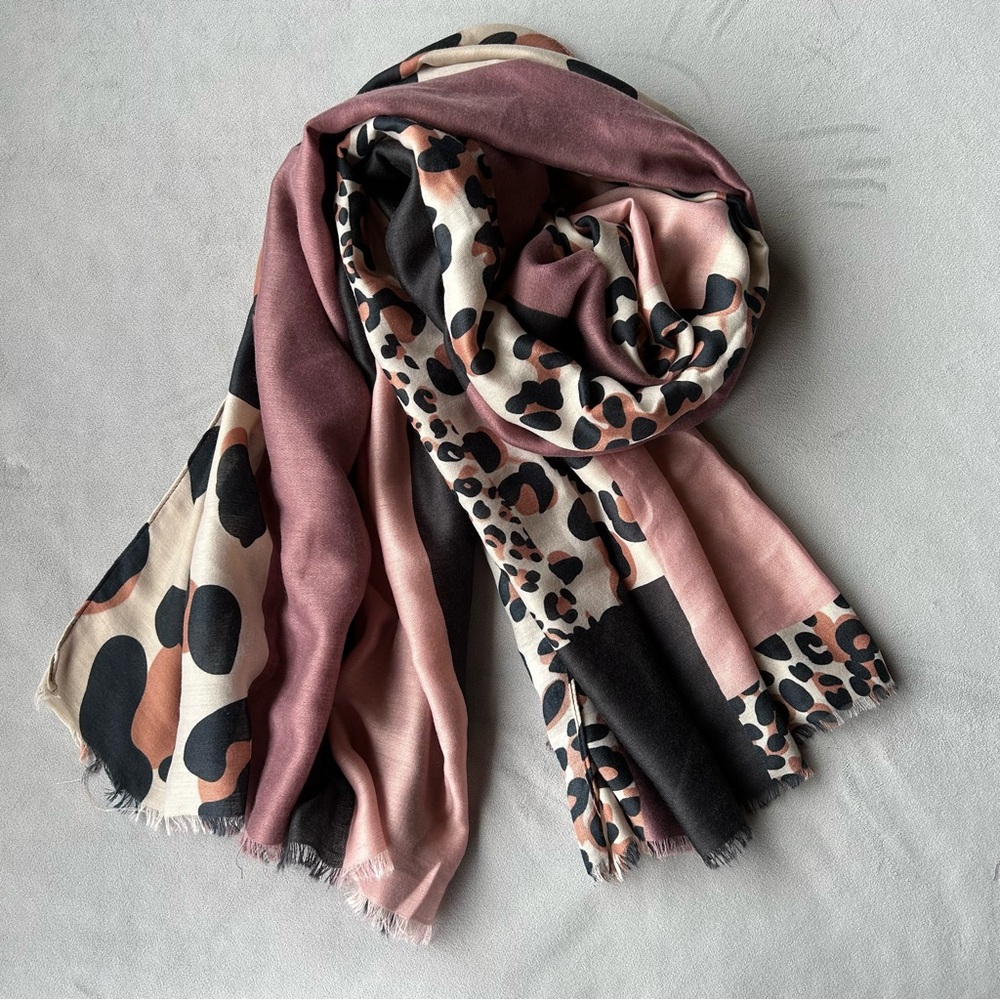 Animal Print Scarf ~ Pink Black ~ Soft Fringe ~ Brand New!